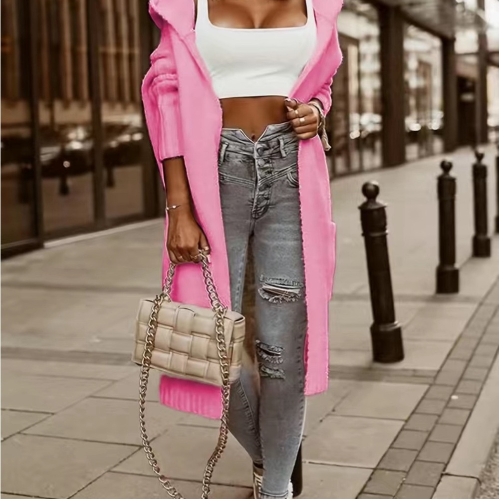 SOLD OUT🔥Perfect shade of pink, soooo soft, sexy hooded, open sweater. Size…